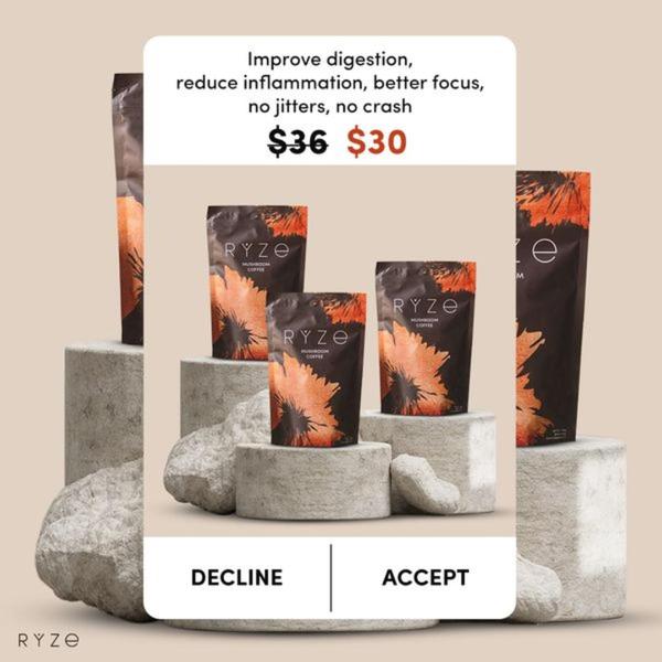 mushroom coffee, functional coffee, coffee blend, wellness coffee, adaptogenic coffee, sale promotion, minimalist, calm, trustworthy, neutral, orange